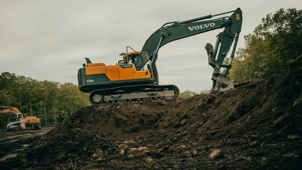 Excavator preparing a building site